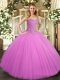 Pretty Lilac Lace Up Sweet 16 Dresses Beading Sleeveless Floor Length