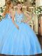 Baby Blue Sleeveless Beading and Appliques Floor Length Quinceanera Gowns