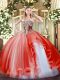 Fashionable Strapless Sleeveless Lace Up 15th Birthday Dress Coral Red Tulle