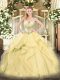 Modest Gold Sweetheart Lace Up Beading and Ruffles Quinceanera Gowns Sleeveless