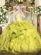 Floor Length Lace Up Quinceanera Gowns Olive Green for Military Ball and Sweet 16 and Quinceanera with Beading and Ruffles