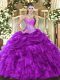 Eye-catching Sweetheart Sleeveless Lace Up Vestidos de Quinceanera Eggplant Purple Organza