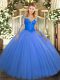 Wonderful Blue Scoop Neckline Lace Quinceanera Gowns Long Sleeves Lace Up