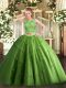 Fitting Green Lace Up Vestidos de Quinceanera Beading and Appliques Sleeveless Floor Length