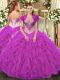Noble Beading and Ruffles Sweet 16 Dresses Fuchsia Lace Up Sleeveless Floor Length