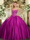 Custom Fit Fuchsia Satin Lace Up 15 Quinceanera Dress Sleeveless Floor Length Beading