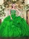 Sumptuous Green Sleeveless Beading and Ruffles Floor Length Ball Gown Prom Dress