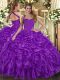 Trendy Halter Top Sleeveless Quinceanera Gown Floor Length Ruffles Purple Organza