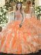 Charming Orange Red Sleeveless Organza Lace Up 15th Birthday Dress for Military Ball and Sweet 16 and Quinceanera
