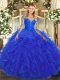 Royal Blue Long Sleeves Lace and Ruffles Floor Length 15 Quinceanera Dress