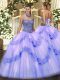 Graceful Lavender Sweetheart Neckline Beading and Appliques and Ruffles Ball Gown Prom Dress Sleeveless Lace Up