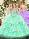 Fashion Apple Green Organza Lace Up V-neck Sleeveless Floor Length Quinceanera Dresses Beading