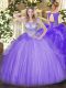 Beading Ball Gown Prom Dress Lavender Lace Up Sleeveless Floor Length