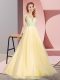Gold A-line Lace Prom Party Dress Zipper Tulle Sleeveless Floor Length
