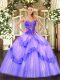 Luxury Sweetheart Sleeveless Sweet 16 Dresses Floor Length Beading Lavender Tulle