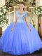 Admirable Floor Length Clasp Handle Quince Ball Gowns Blue for Military Ball and Sweet 16 and Quinceanera with Beading
