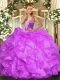 Organza Straps Sleeveless Lace Up Beading and Ruffles Vestidos de Quinceanera in Lilac