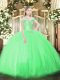 Sleeveless Tulle Floor Length Lace Up Ball Gown Prom Dress in with Beading