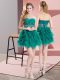 Green A-line Sweetheart Sleeveless Tulle Mini Length Lace Up Beading and Ruffles Prom Evening Gown