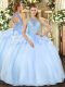Ball Gowns Quinceanera Dress Light Blue Halter Top Organza Sleeveless Floor Length Lace Up