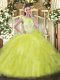 Dramatic Yellow Green Sleeveless Organza Zipper Quinceanera Dress for Sweet 16 and Quinceanera