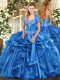 Extravagant Sleeveless Organza Floor Length Lace Up Sweet 16 Dresses in Baby Blue with Beading and Ruffles