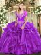 Stylish Purple Sweetheart Neckline Beading and Ruffles Quinceanera Gowns Sleeveless Lace Up