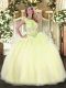 Sweet Light Yellow Ball Gowns Organza Scoop Sleeveless Beading Floor Length Lace Up 15 Quinceanera Dress