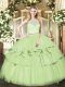 Two Pieces 15th Birthday Dress Olive Green Scoop Organza Sleeveless Floor Length Zipper