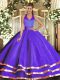 Exceptional Purple Sleeveless Tulle Lace Up 15th Birthday Dress for Military Ball and Sweet 16 and Quinceanera