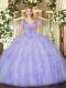 Lavender Lace Up 15 Quinceanera Dress Beading and Ruffles Sleeveless Floor Length