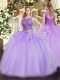 Floor Length Two Pieces Sleeveless Lavender Quinceanera Dresses Lace Up