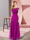 Shining Fuchsia Sleeveless Floor Length Lace Zipper Homecoming Dress