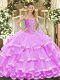 Pretty Lilac Ball Gowns Beading and Ruffled Layers Quinceanera Gown Lace Up Organza Sleeveless Floor Length