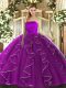 Beauteous Purple Ball Gowns Ruffles Quinceanera Gown Lace Up Tulle Sleeveless Floor Length