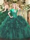Dark Green Organza Lace Up Sweet 16 Dress Sleeveless Floor Length Beading and Ruffles