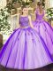Exceptional Lavender Lace Up Sweet 16 Dresses Beading and Appliques Sleeveless Floor Length