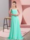 Sleeveless Ruching Backless Evening Dress with Turquoise Sweep Train