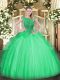 Traditional Sleeveless Floor Length Beading and Ruffles Zipper 15th Birthday Dress with Apple Green