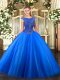 Fashion Royal Blue Zipper Scoop Beading and Appliques 15 Quinceanera Dress Tulle Sleeveless