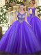 Vintage Sleeveless Tulle Floor Length Lace Up Ball Gown Prom Dress in Eggplant Purple with Beading