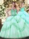 Tulle Sweetheart Sleeveless Lace Up Beading and Appliques Sweet 16 Quinceanera Dress in Apple Green