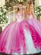 Fuchsia Tulle Lace Up Sweet 16 Dress Sleeveless Floor Length Beading and Ruffles