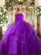 Colorful Ruffled Layers Quince Ball Gowns Eggplant Purple Lace Up Sleeveless Floor Length
