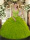 Olive Green Zipper Ball Gown Prom Dress Beading and Ruffles Sleeveless Floor Length
