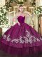 Top Selling Fuchsia Ball Gowns Embroidery Quince Ball Gowns Zipper Organza and Taffeta Sleeveless Floor Length