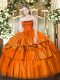 Shining Orange Red Organza Zipper 15th Birthday Dress Sleeveless Floor Length Ruffled Layers