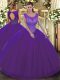 High Quality Floor Length Purple Quinceanera Dresses Scoop Sleeveless Backless