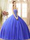 Beading Quince Ball Gowns Blue Lace Up Sleeveless Floor Length