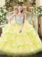 Best Yellow Green and Light Yellow Ball Gowns Organza Scoop Sleeveless Beading and Ruffled Layers Floor Length Zipper Ball Gown Prom Dress